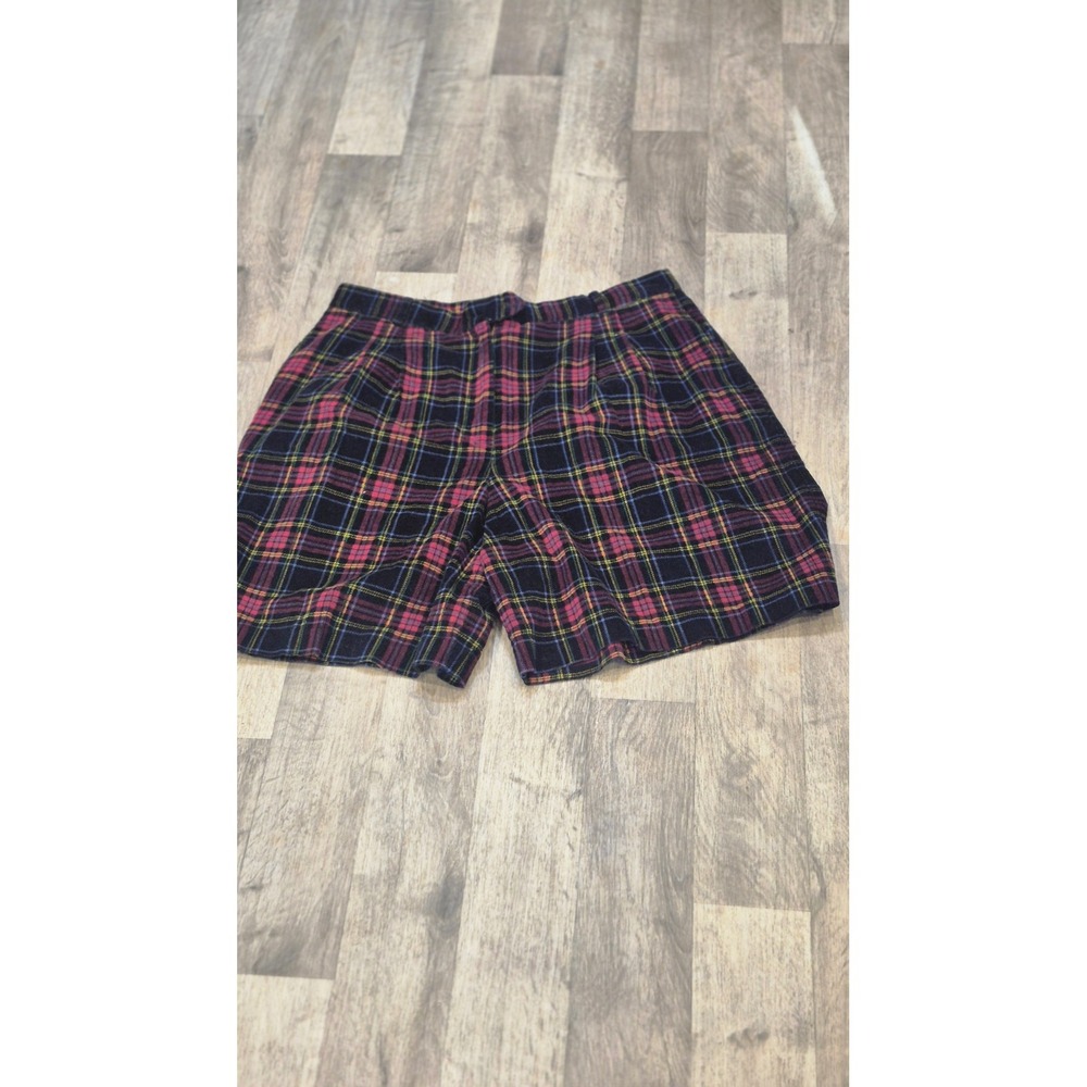 Vintage Plaid Corduroy Shorts Womens 18 Black Red Tartan Grunge Cottagecore - Picture 3 of 14